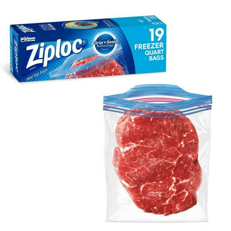 Ziploc® Brand Freezer Bags with Grip 'n Seal Technology, Quart, 19 Count