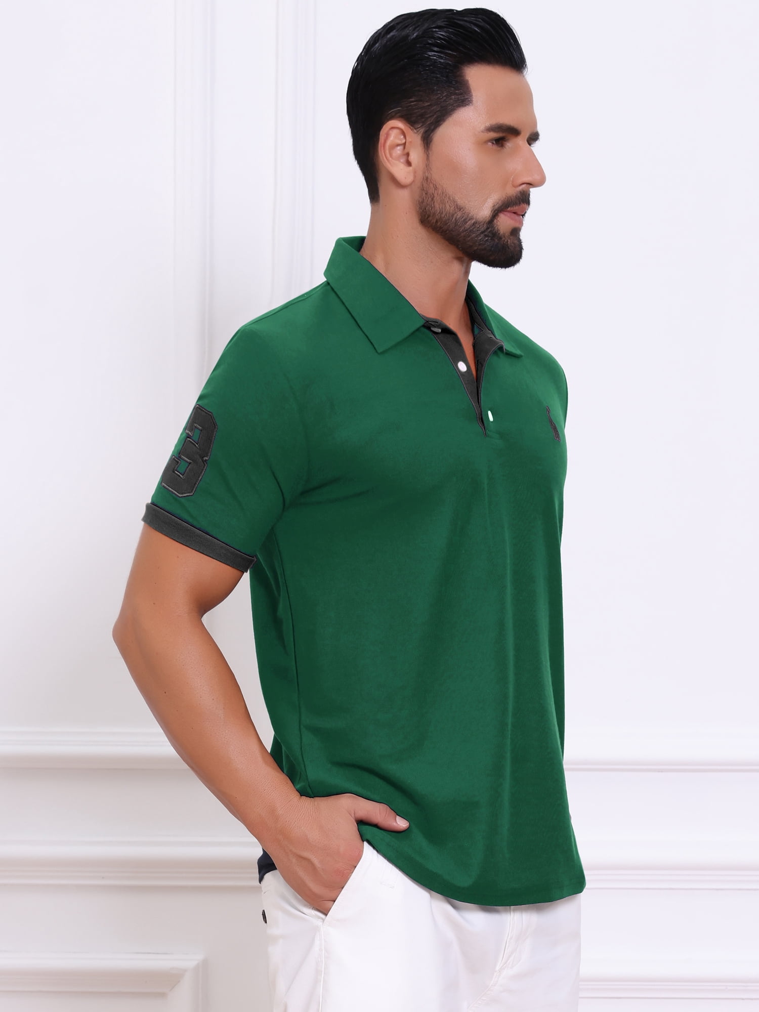 DARING DIVA Men's Pique Contrast Color Short Sleeve Golf Polo Shirts S Green