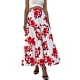 thumbnail image 1 of Gibobby mini faldas de mujer con estampado Floral bohemio de cintura alta para mujer de verano, faldas largas informales con columpio fluido para la playa(Rojo, XL), 1 of 5
