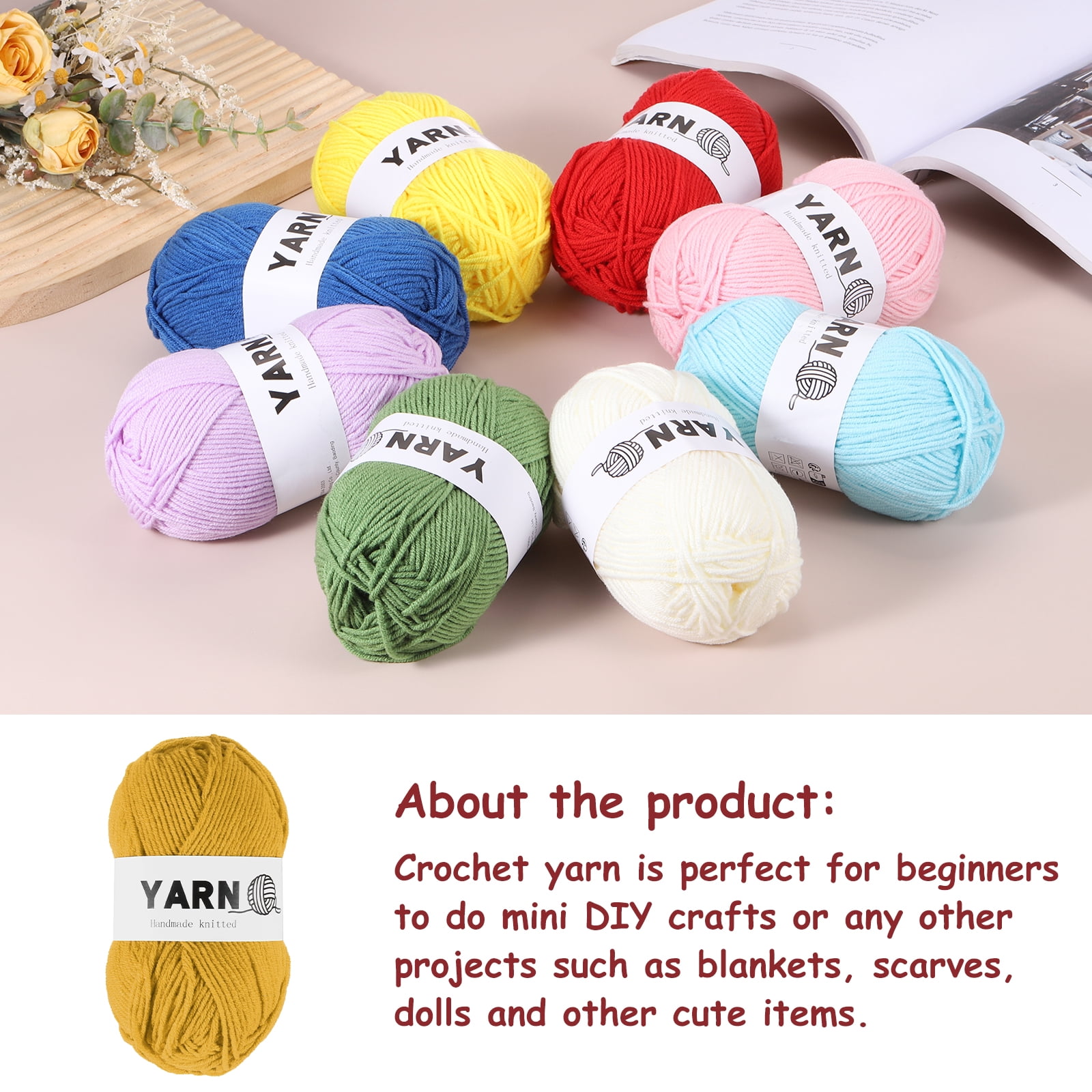 6Pcs Gold Acrylic Yarn 790 Yard 4 Ply Crochet Yarns Sport Weight Yarn