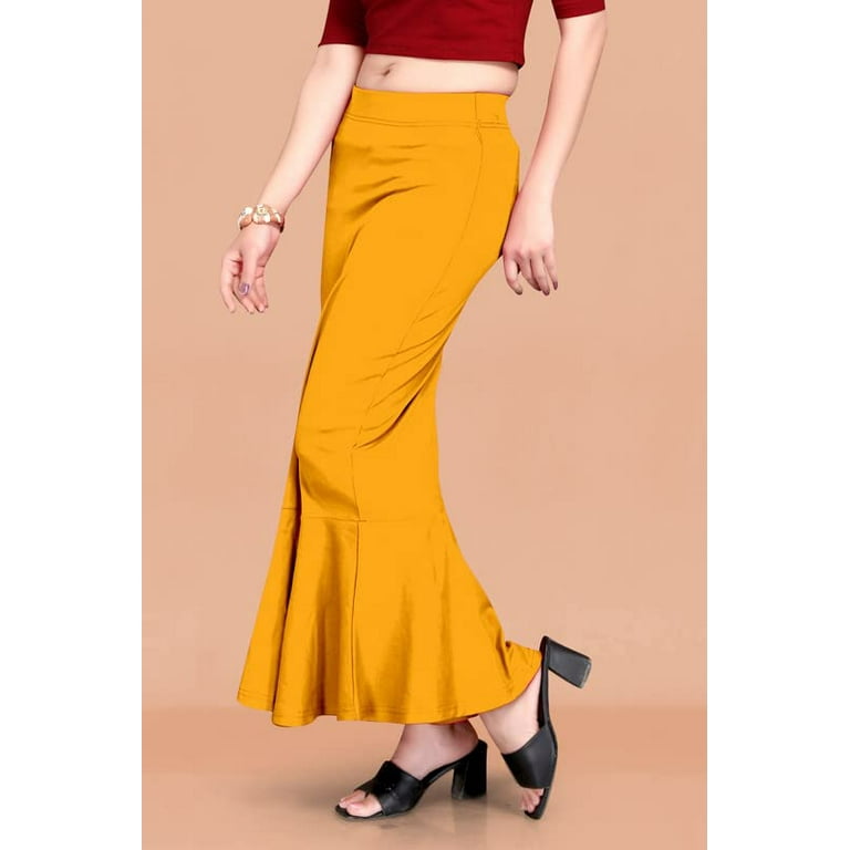 eloria Mustard Yellow Soft Comfy Pleated Saree Silhouette Saree Shapewear  Flare Petticoat for Women Lycra Cotton Blended Petticoat Skirts for Women  Shape Wear Dress for Saree 