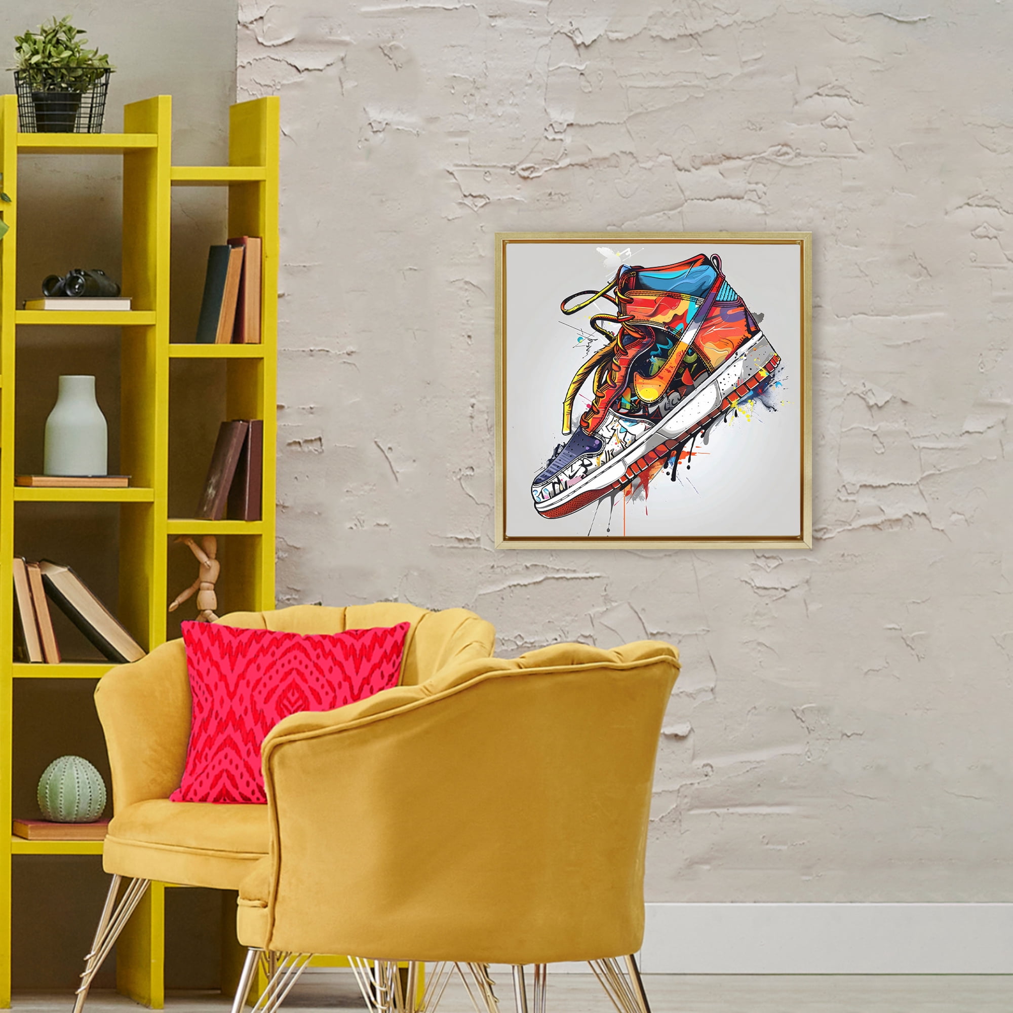 Stupell Industries Graffiti Sneaker with Laces Gold Framed Floater Canvas Wall Art, design by Creative Studio