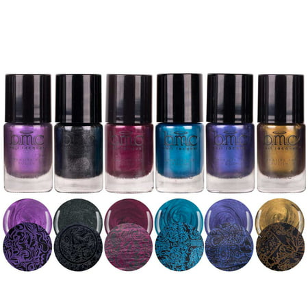 BMC Grimm's Nightfall Metallic, Shimmery, Dark Duochrome Halloween Fall Fashion Highly-Pigmented Creative Nail Art Stamping Polish Full Collection - Various (Best Black Nail Polish For Stamping)
