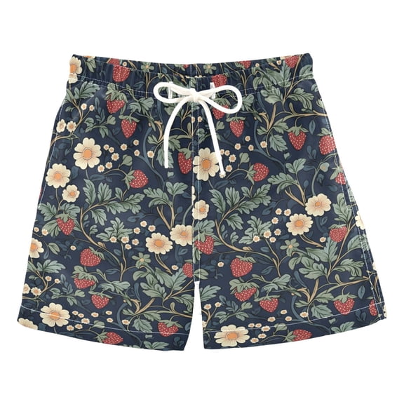 FORMRS Boys Swim Trunks Quick Dry Mesh Lining Beach Boardshorts, Sizes XS-XL, Floral Raspberry Pattern