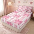 thumbnail image 3 of meiyoeat Watercolor Bow Stripe Zipper Twin Comforter Sets with Fitted Sheet and 2 Pillowcases for Kids Girls, Girly Pink Ribbon Zipper Bedding Set, Pink ReversibleG, 3 of 6