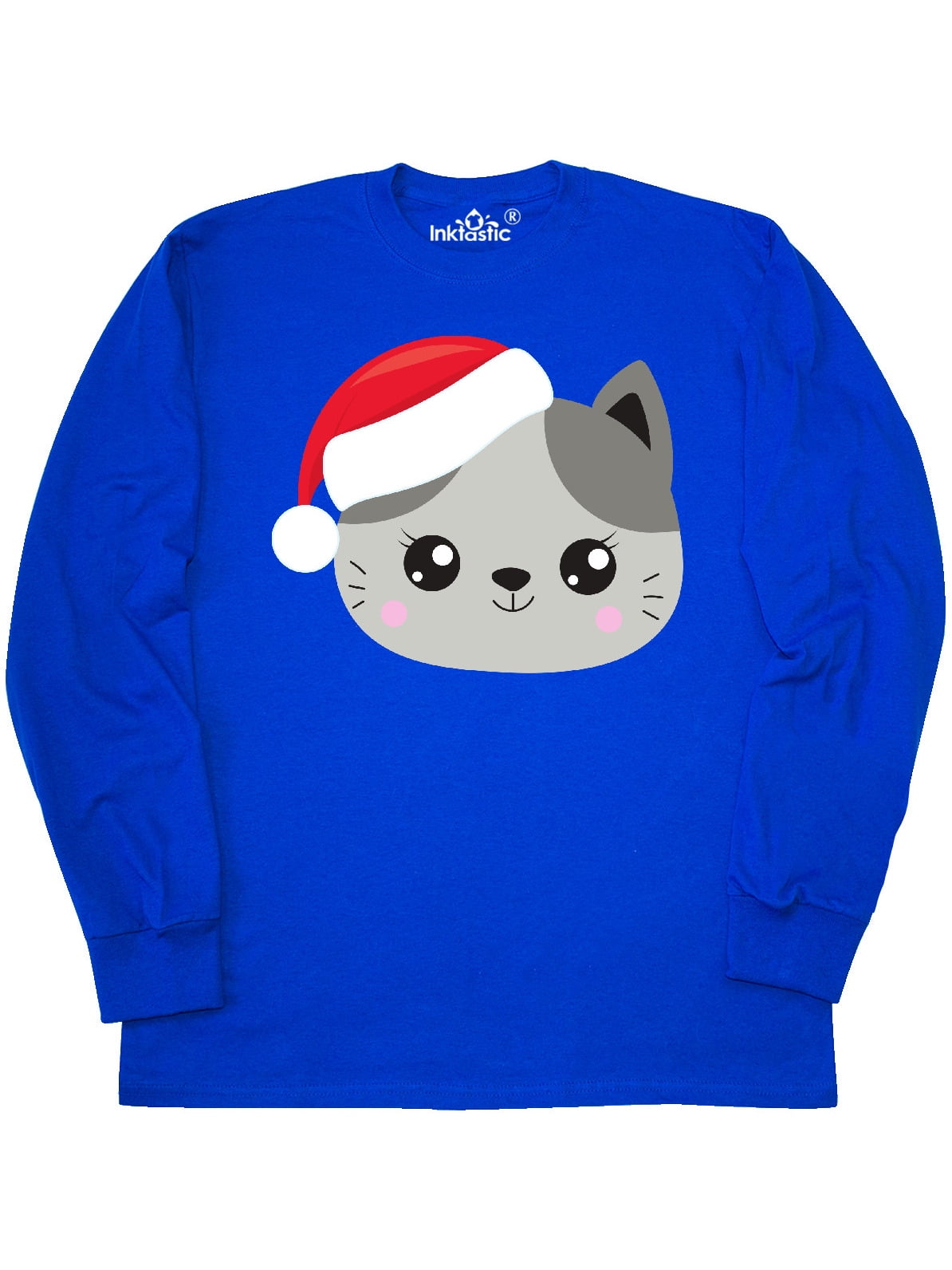 Cat Santa Hat Christmas Ornament Green Long Sleeve New  T-Shirt Kitty L XL