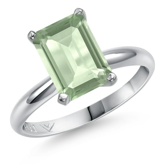 Gem Stone King PLAT-900 Platinum Green Prasiolite Engagement Ring for Women | 2.90 Cttw | Octagon 10X8MM | Gemstone Birthstone | Size 6