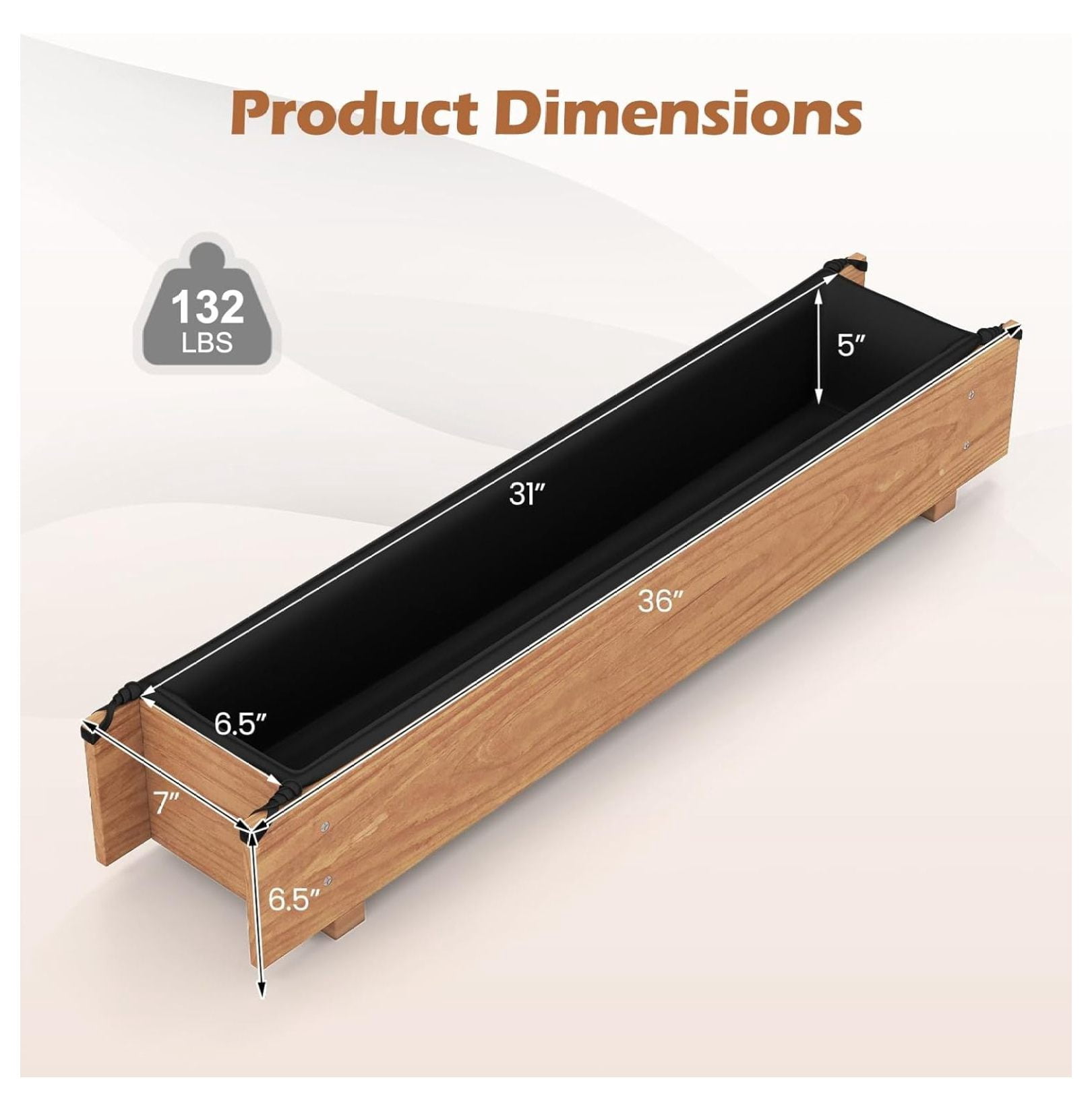 2 Pieces Raised Garden Bed, 36” x 7” x 6.5” Wood Rectangle Planter Box with Drainage Holes, Water-Resistant Paint, Decorative Window Box, Outdoor Garden Bed for Fruit Vegetable Flower