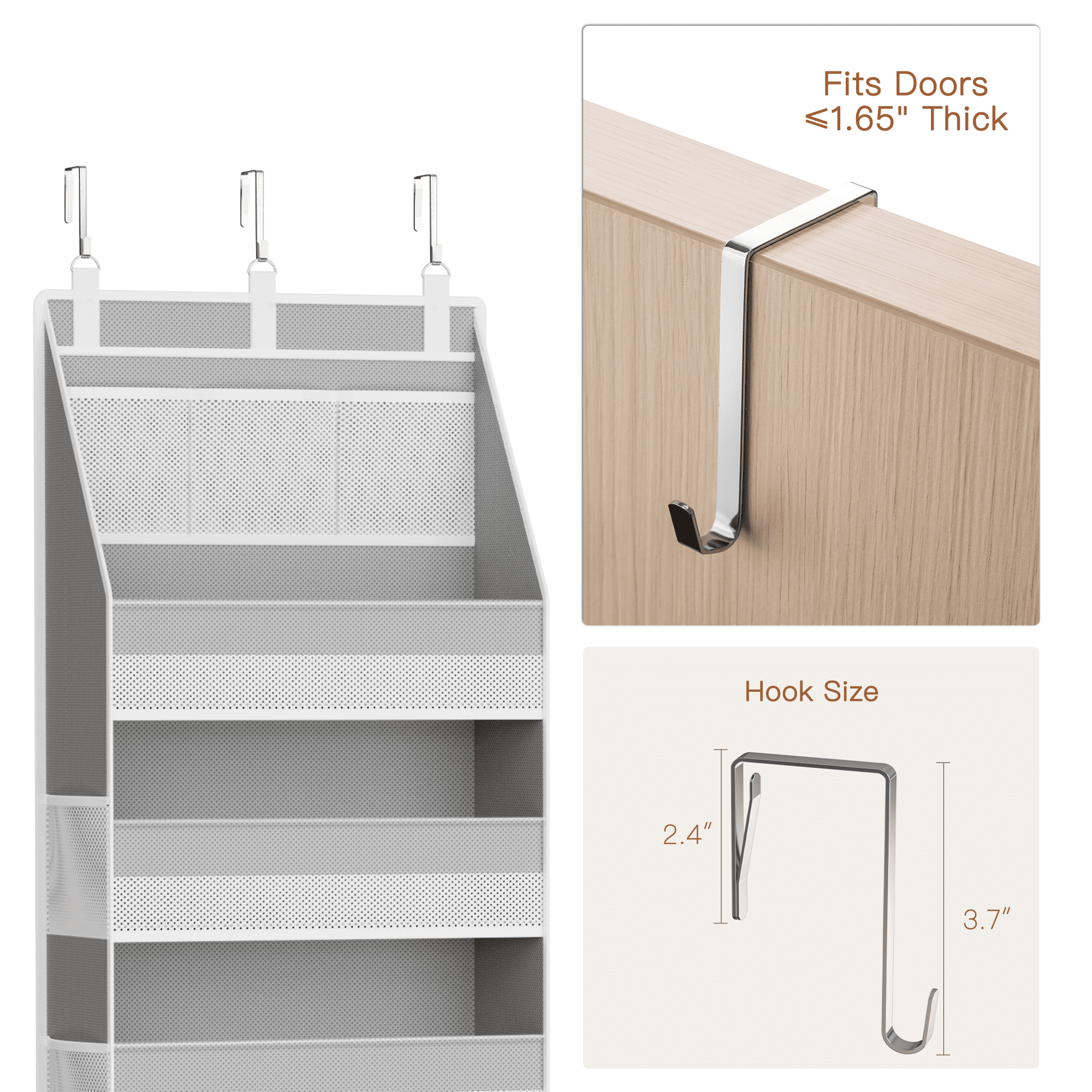 Criusia Over the Door Organizer  for baby ,  6-Shelf  Thickened non-woven fabric Closet Hanging Storage, 3 Pcs upgrade hooks, 55lbs Capacity, Gray