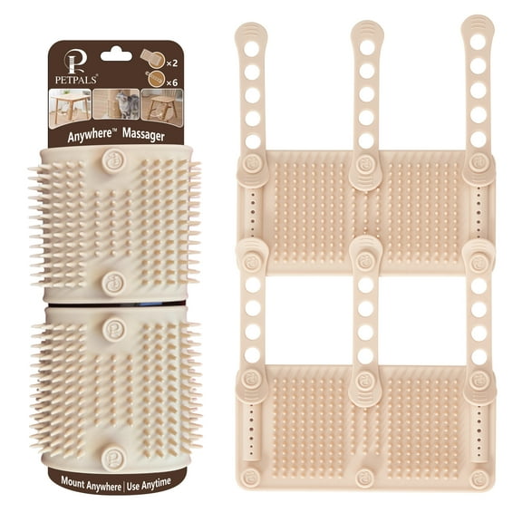 PetPals® Anywhere Massager with Adjustable Bands, Soft Silicone Bristles, Fits Cat Trees, Furniture , Beige