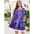 thumbnail image 6 of VEPKUL Women's Plus Size Casual Printed Round Neck Lace Button Short Sleeves Dress B-Purple_4X, 6 of 7