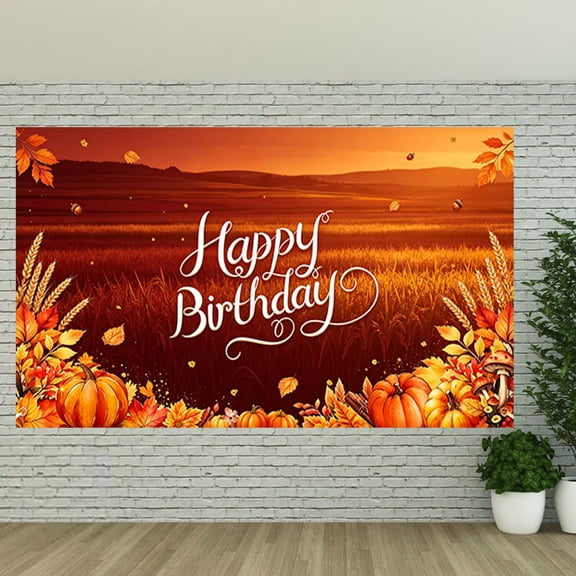 Fall Happy Birthday Backdrop Sunset Farmland Pumpkin Fall Leaves Birthday Banner Harvest Theme Birthday Decorations Background