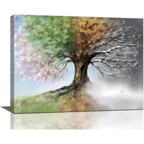 Four Season Wall Art Nature Tree of Life Pictures Wall Decor Country Colorful Landscape Canvas Painting Modern Artwork Home Decorations for Bathroom Living Room Bedroom Office Framed 16"x12"