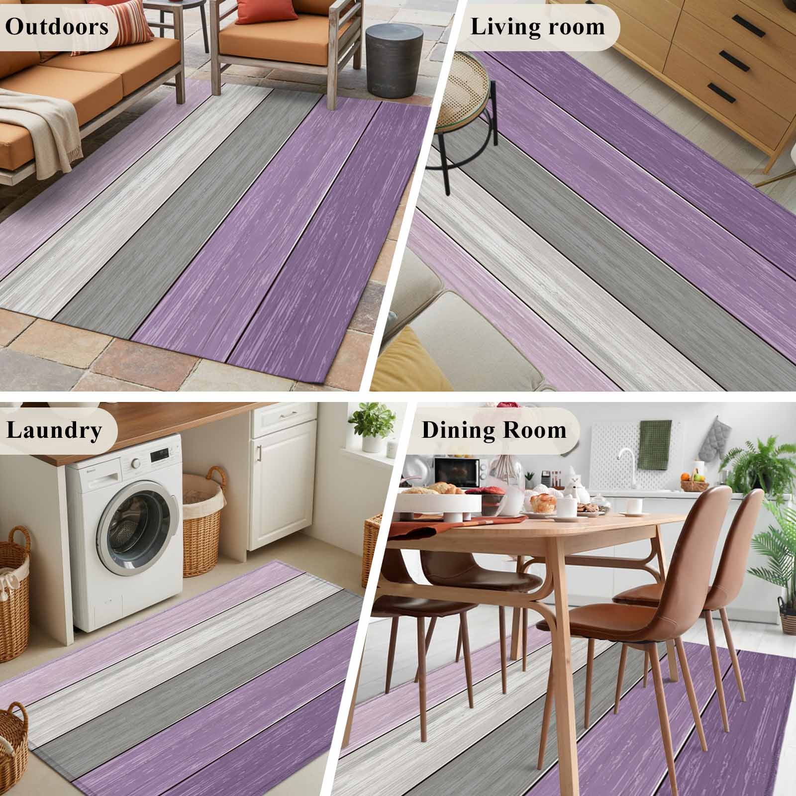 Area Rug for Living Room, Purple Grey Wood Grain Non-Slip Indoor Large Carpet for Bedroom/Dining Room, Ombre Rustic Retro Wooden Plank Washable Low-Profile Rectangle Floor Mat Runner Rugs - 3 x 5 Ft