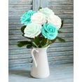 thumbnail image 3 of 50 PCS Shades of Green Artificial Flowers Real Looking Faux Foam Fake Roses with Stems for Wedding Decoration Bridal Shower Centerpieces Arrangements Party Tables Decor, 3 of 6
