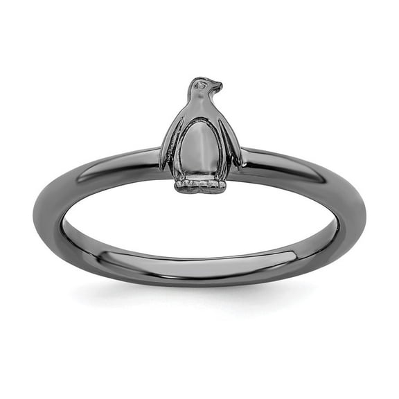 Auriga Fine Jewelry 925 Sterling Silver Black-plated Penguin Ring for Women Size- 6