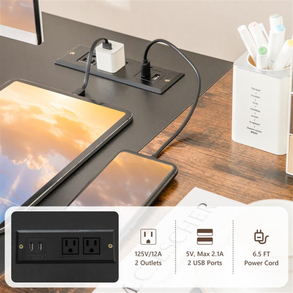 Demi Bonn 59" Home Office Computer Desk with Removable Storage Shelves, Small Home Office Desk Study Writing Table, Black