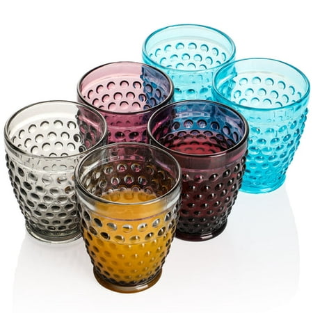 

HOMEW Hobnail Colorful Old Fashioned Iced Beverage Glass 10.25 Oz. Set Of 6