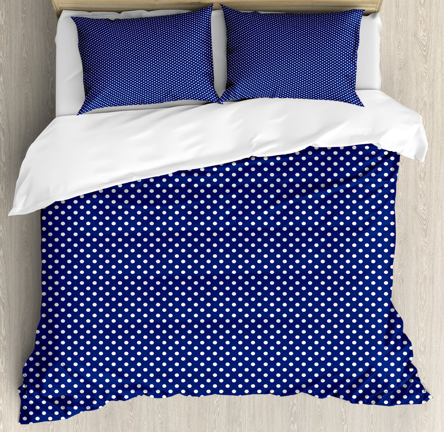 Navy Blue Duvet Cover Set Old Fashioned Polka Dots Pattern In