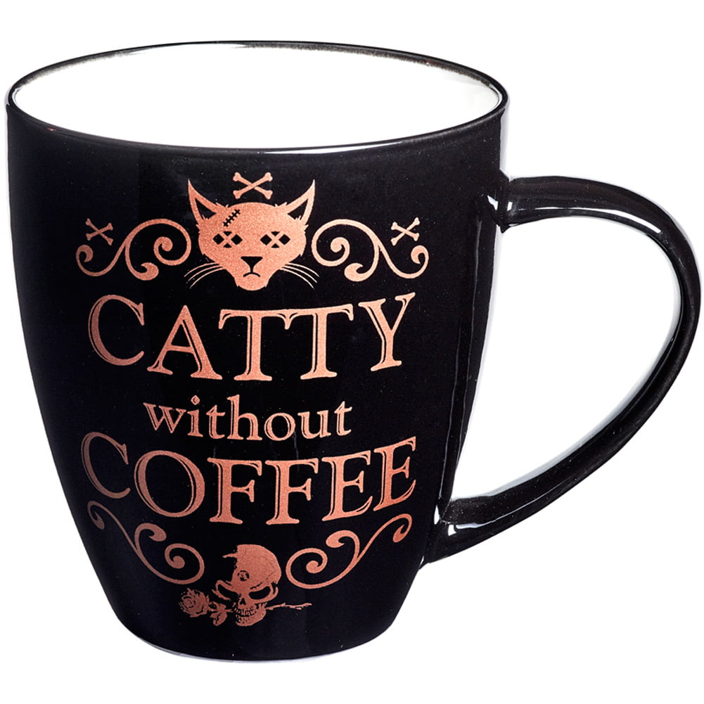 Alchemy Gothic Catty Without Coffee Cat Rose Gold Black Tea Mug Cup 