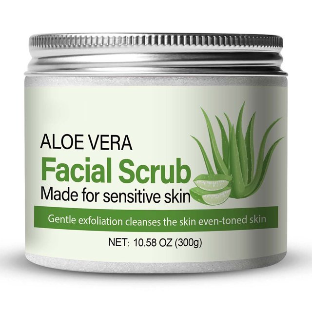 Exfoliante corporal, exfoliante corporal, exfoliante facial de aloe vera, hecho para piel sensible, exfoliación suave, limpia la piel, tono uniforme, 300 g, exfoliante de aloe vera