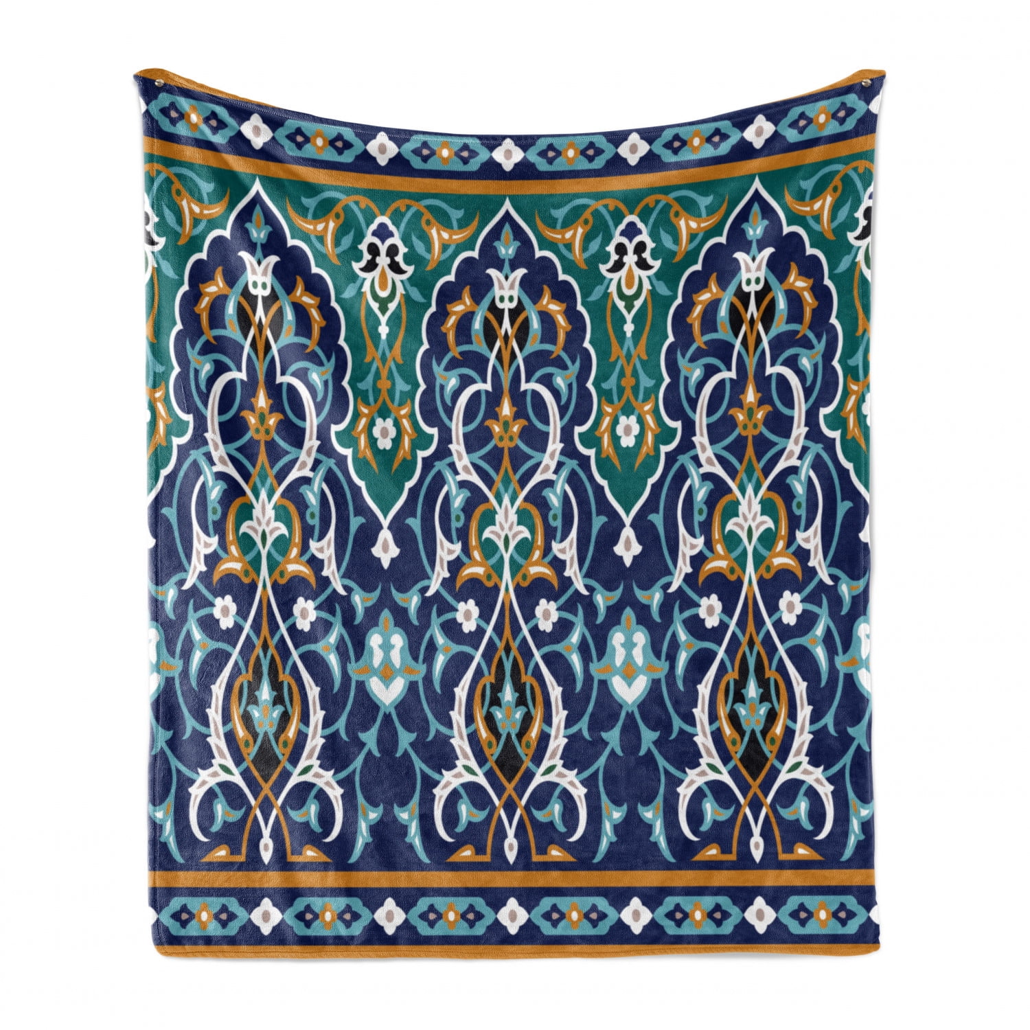 Moroccan Soft Flannel Fleece Throw Blanket, Oriental Petals Hippie