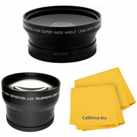 58MM 2.2X Telephoto and 0.43X Wide Angle (with Macro) High Definition Lenses for CANON REBEL (T5i T4i T3i T3 T2i T1i XT XTi XSi SL1), EOS (700D 650D 600D 1100D 550D 500D 100D) Cameras + Celltime