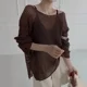 thumbnail image 2 of summer Women's Knitted Sweaters Lady Hollow Out Mesh Thin Pullover See Through Look Long Sleeve Loose Tops Smock Sunscreen shirt, 2 of 5