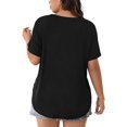 thumbnail image 2 of Mengpipi Women's Tops Summer Short Sleeve V-Neck Rolled Sleeve Silver Button Solid Casual Shirt 1X-5X, 2 of 9