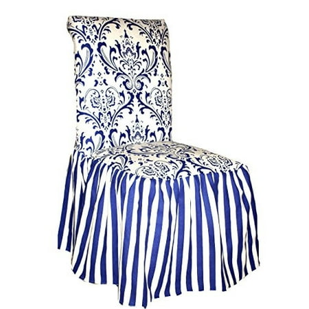 Classic Slipcovers CSI Damask Ruffled Dining Chair Cover, Blue Stripe