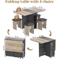 thumbnail image 7 of MIERES Folding Dining Table Set for 4, Dinner Table with 4 Leather Chairs and Shelves, Space Saving Foldable Dining Table with 6 Wheels, Kitchen Table for Small Spaces (Grey), 7 of 7