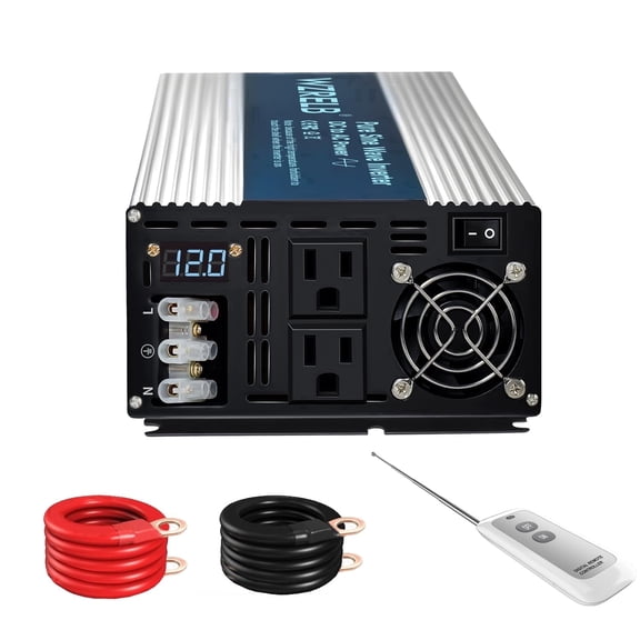 WZRELB 3000W Pure Sine Wave Inverter 12V DC to 110V 120V AC with LED Display,Remote Controller,Off-Grid Power Converter 6000W Surge with Dual AC Outlets, Home, RV, Truck, Camping