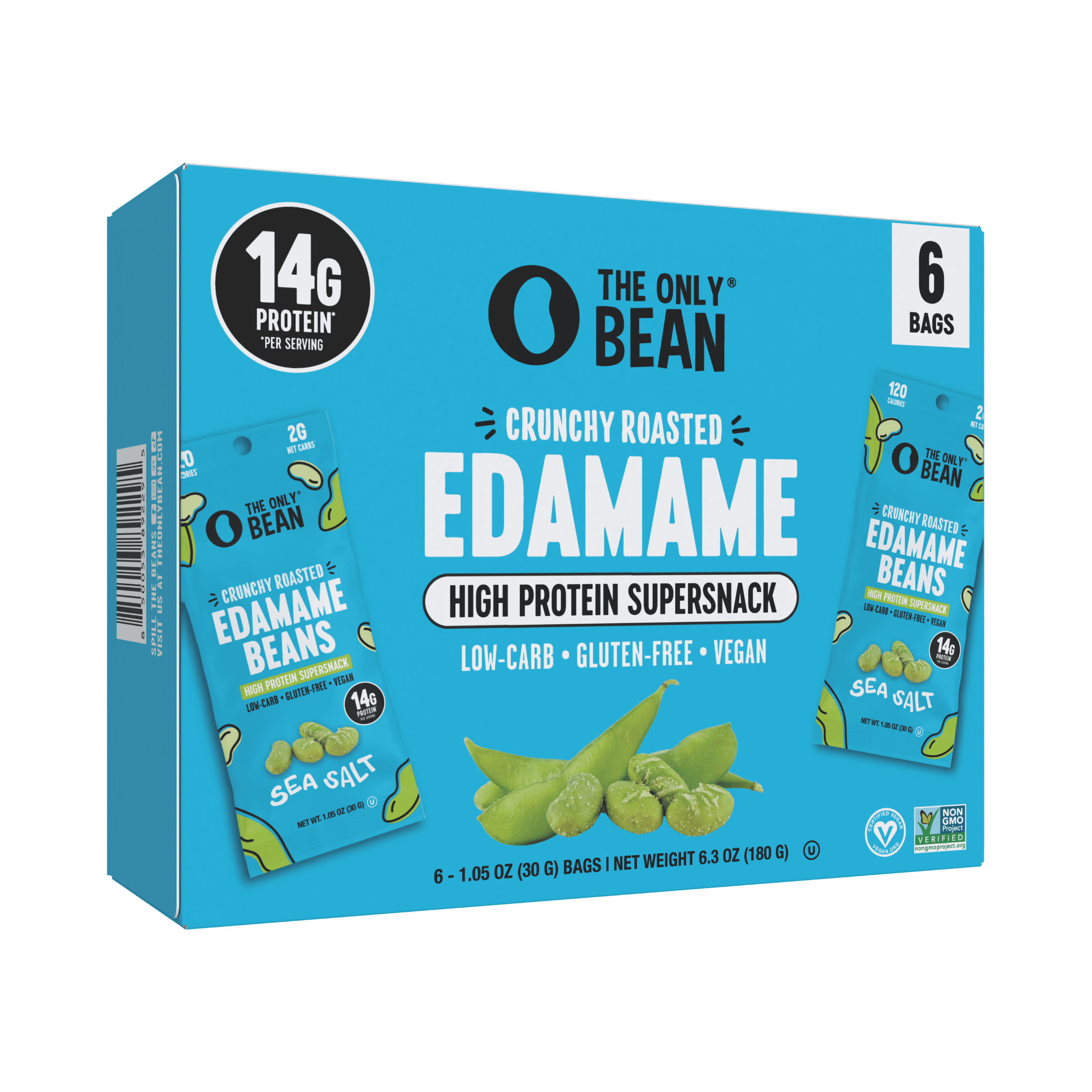 The Only Bean Roasted Edamame Beans Sea Salt, 1.05 oz, 6 ct