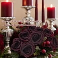 thumbnail image 5 of 12 Pack Burgundy Roses Artificial Flowers with Black Stems Silk Roses Fake Gothic Flowers Bouquet for Valentines Wedding Centerpiece Table Vase Home Indoor Kitchen Party DIY Vampire Decor, 5 of 6