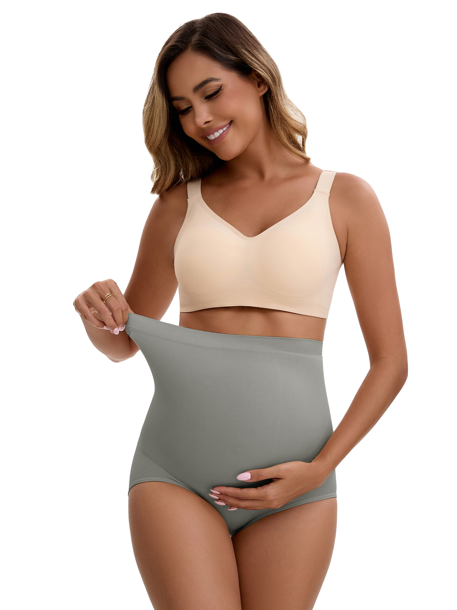Unique Bargains Women's Maternity High Waist Briefs with Butt Lifter Design S Gray