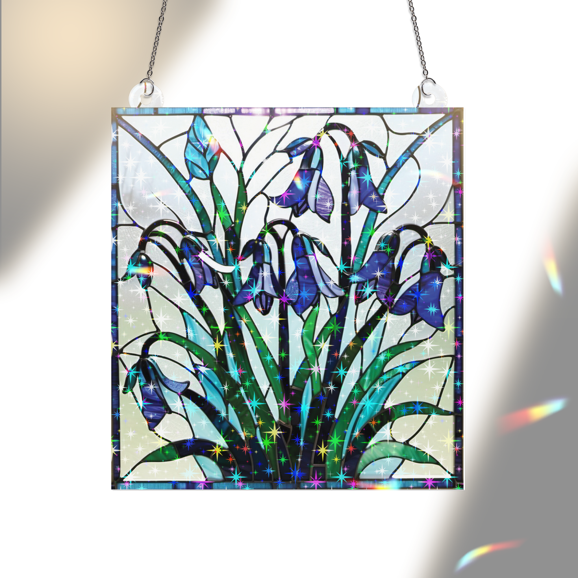 89Bloom Bluebell Stained Glass Hologram Ornament, Stained Glass Suncatcher Ornaments Home Decor, Holographic Ornaments