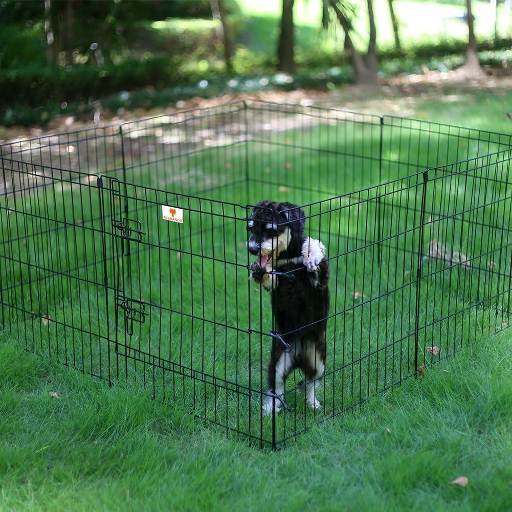 GODOHOME 18″Foldable Metal Playpen Eight Piece Fence Dog Cage, Black