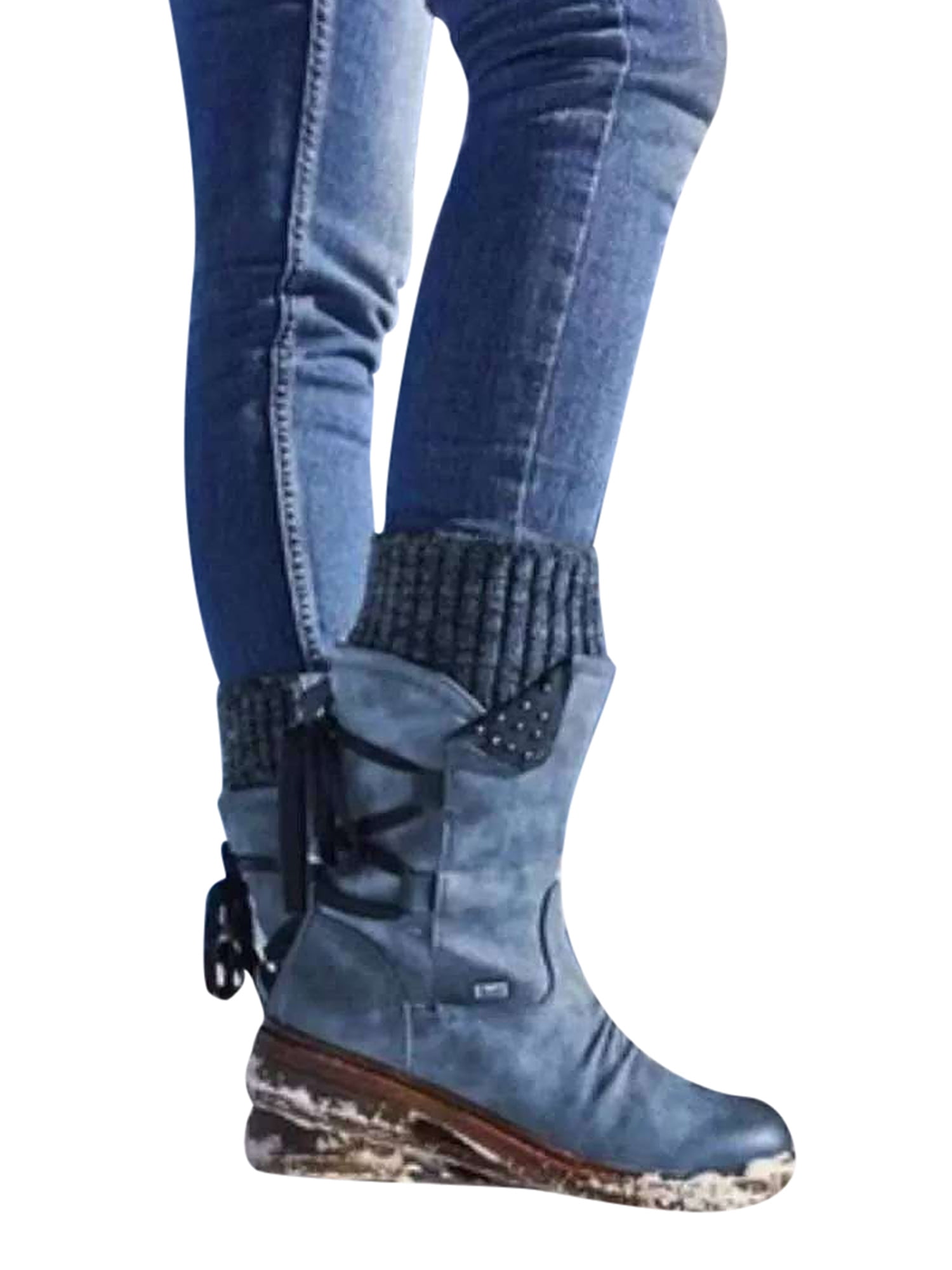 Details about   Winter Fur Lined Warm Womens Round Toe Chunky Heel Platform Snow Knee High Boots