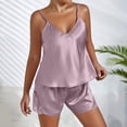 thumbnail image 5 of IMENGL Women's Pajamas Set Loungewear Silk Satin Ruffled Shorts Satin Shorts Nightwear Onesises Sleepwear Pajama Sets for Women,Purple, 5 of 6