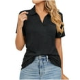 thumbnail image 2 of Alllist Black Womens Tops Summer Short Sleeve Solid Collared T-Shirts Spring Blouses for Women 2024, 2 of 7