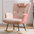 thumbnail image 4 of Modern Comfortable Rocking Chair with Houndstooth Fabric – Ergonomic Upholstered Seat, Wood Base & Headrest for Living Room, Bedroom, Nursery, 4 of 14