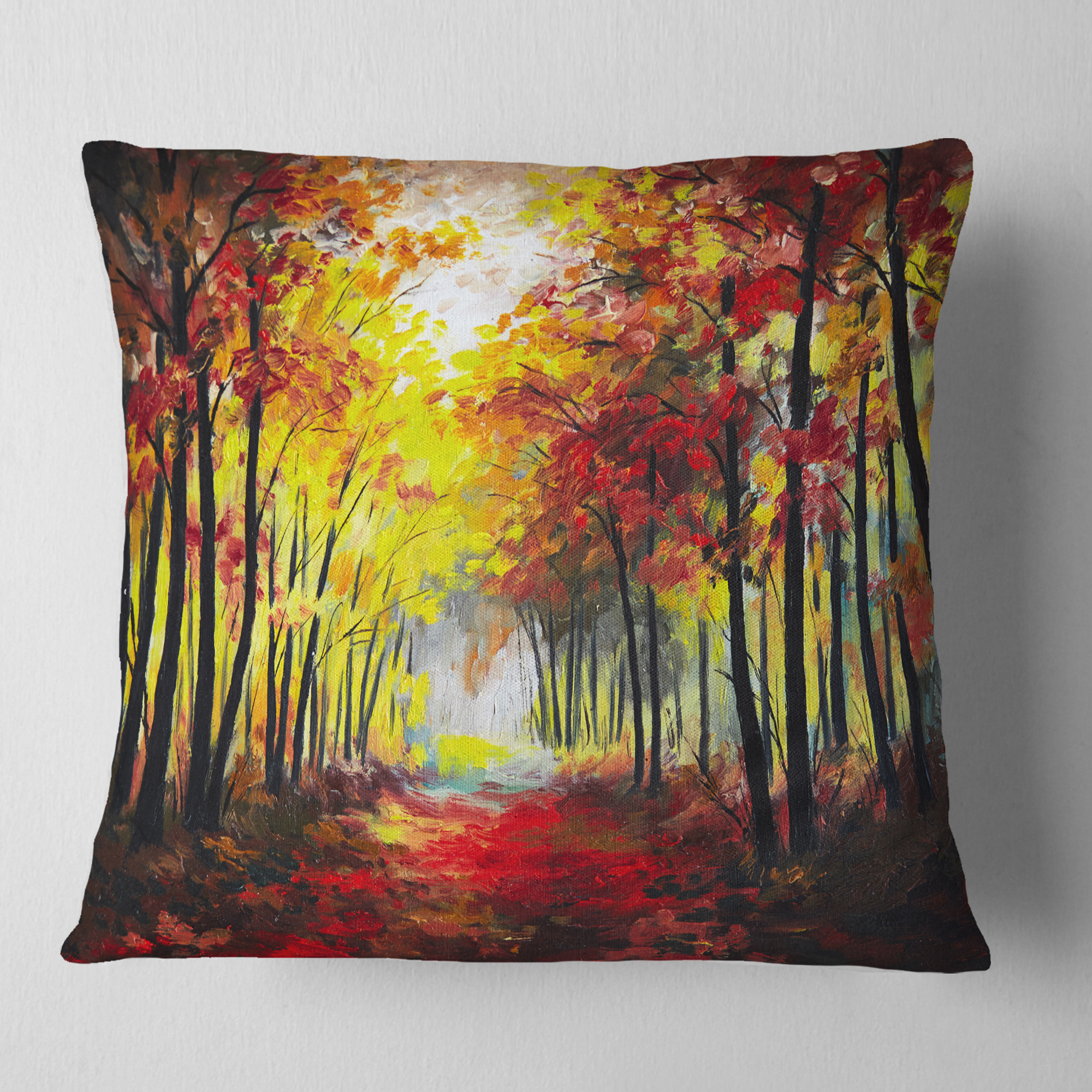 Designart Walk Through Autumn Forest - Landscape Printed Throw Pillow - 18x18