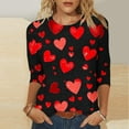 thumbnail image 2 of Tauxra Valentine's Day T-Shirt For Women 3/4 Sleeve Printed Round Neck Blouse in Wine Red, Casual Loose Fit Top for Dating and Parties, 2 of 6
