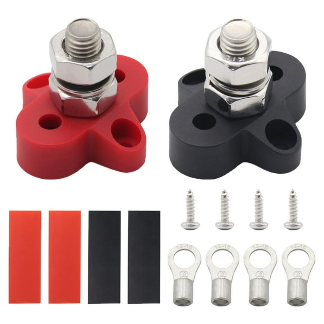Stainless Steel Single Stud Power and Ground Junction Block, battery Distribution Terminal Block Kits Boat Truck M6