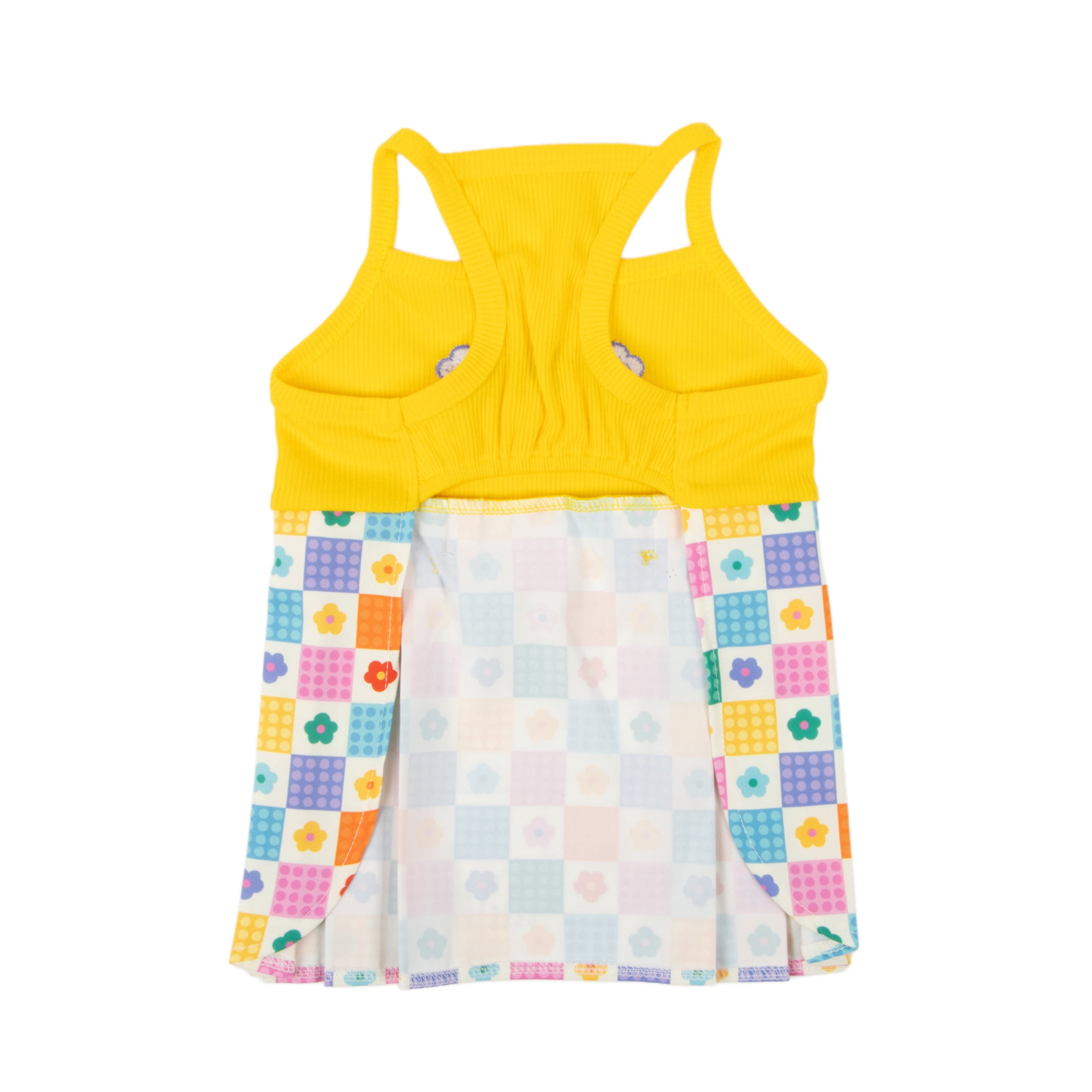 Oodles Yellow Floral Pleated Retro Spring Dog Dress, Medium
