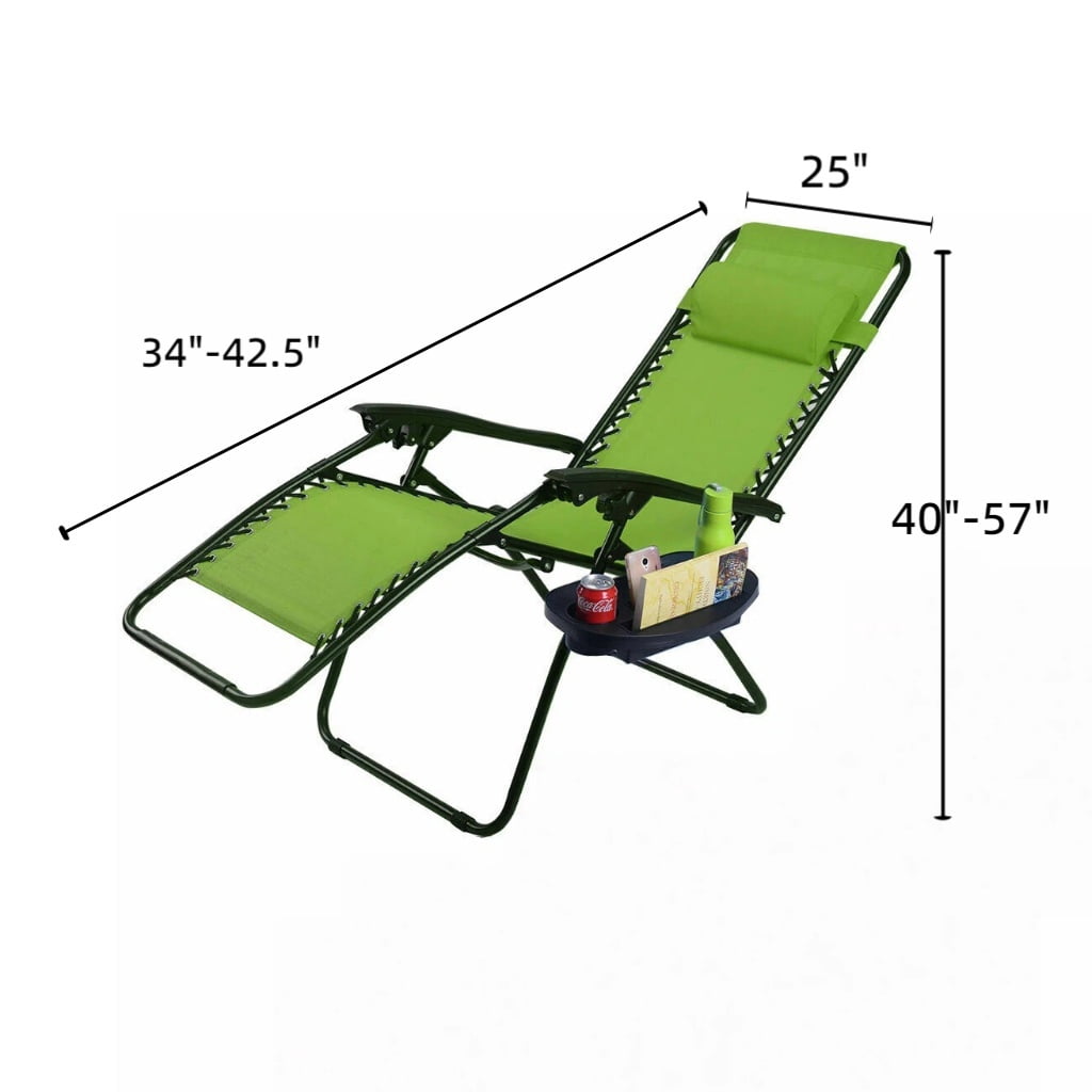 Hommoo 2-Pack Zero Gravity Folding Lounge Chairs with Adjustable Headrest & Removable Tray, Outdoor Indoor Recliners for Back Support, Green