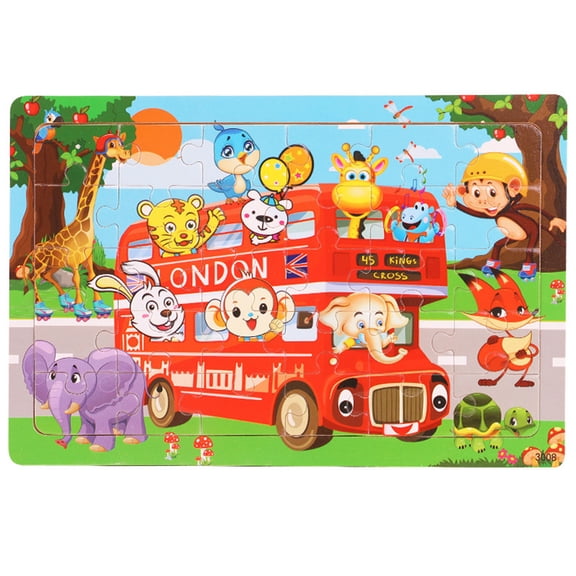 30Pcs Wooden Jigsaw Puzzles, Cartoon Animal Shapes Educational Learning Board Game for Preschoolers and Early Educational Activity