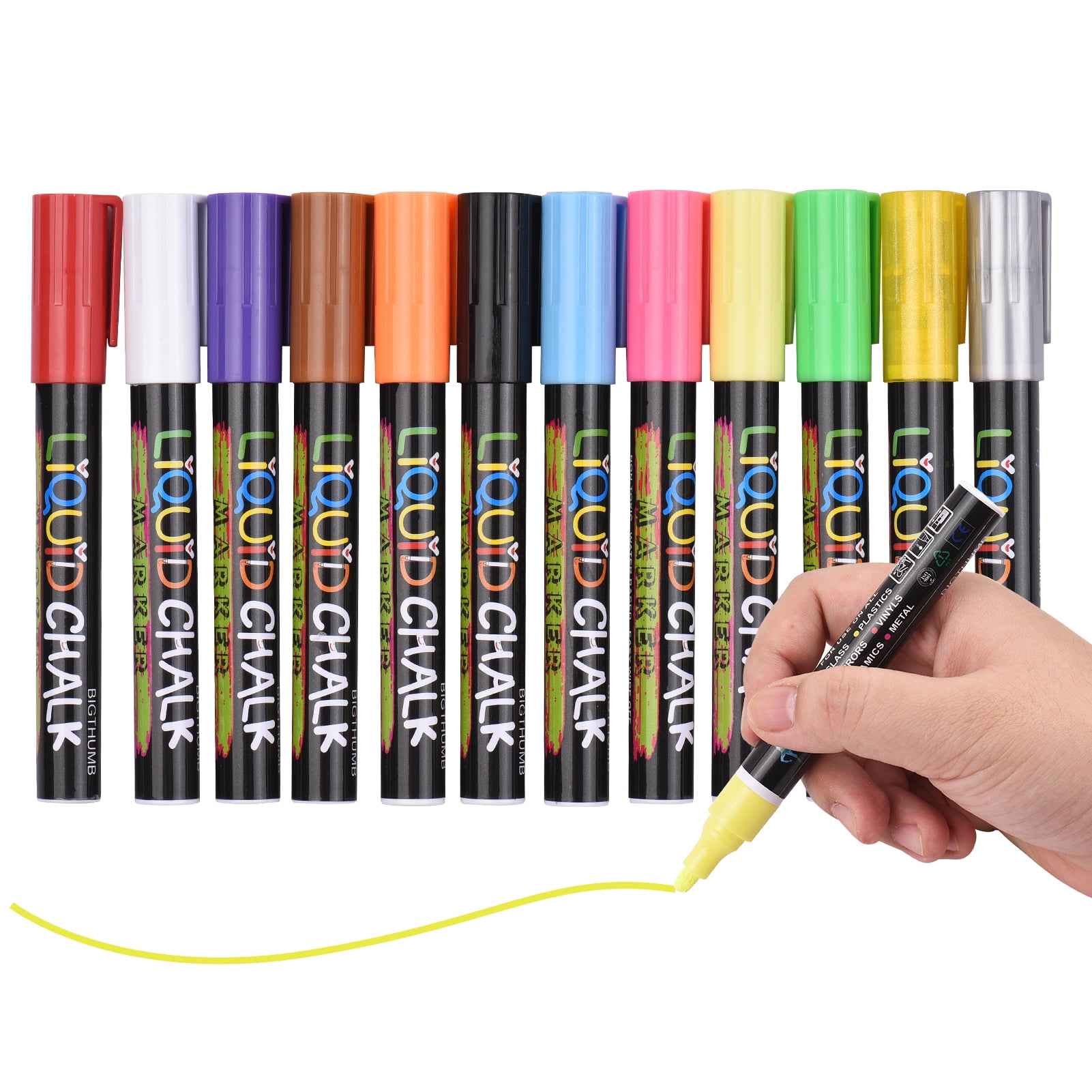 Liquid Chalk Markers, 12 Colors Wet Erase Neon Pen for Black Dry Erase Board,  Ca