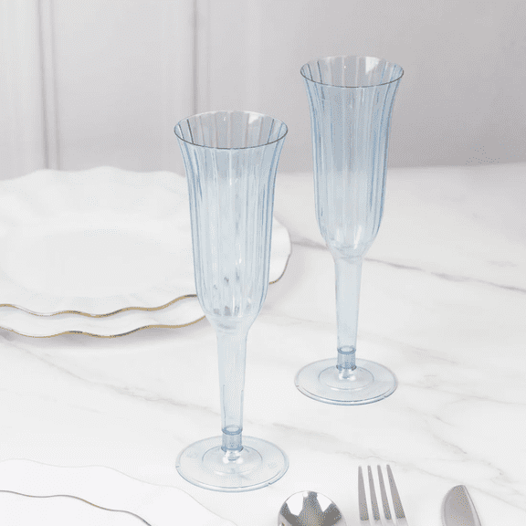 Balsa Circle 24 Pieces 6 oz Transparent Dusty Blue Plastic Champagne Flute Glasses Disposable Tableware