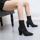 thumbnail image 4 of Zapatos Botines de mujer Botines de de otoño e invierno para mujer botas de calcetín de malla puntiaguda de tacón medio de tacón grueso cubierta transpirable y cómoda de Color sólido (Black 7.5), 4 of 7